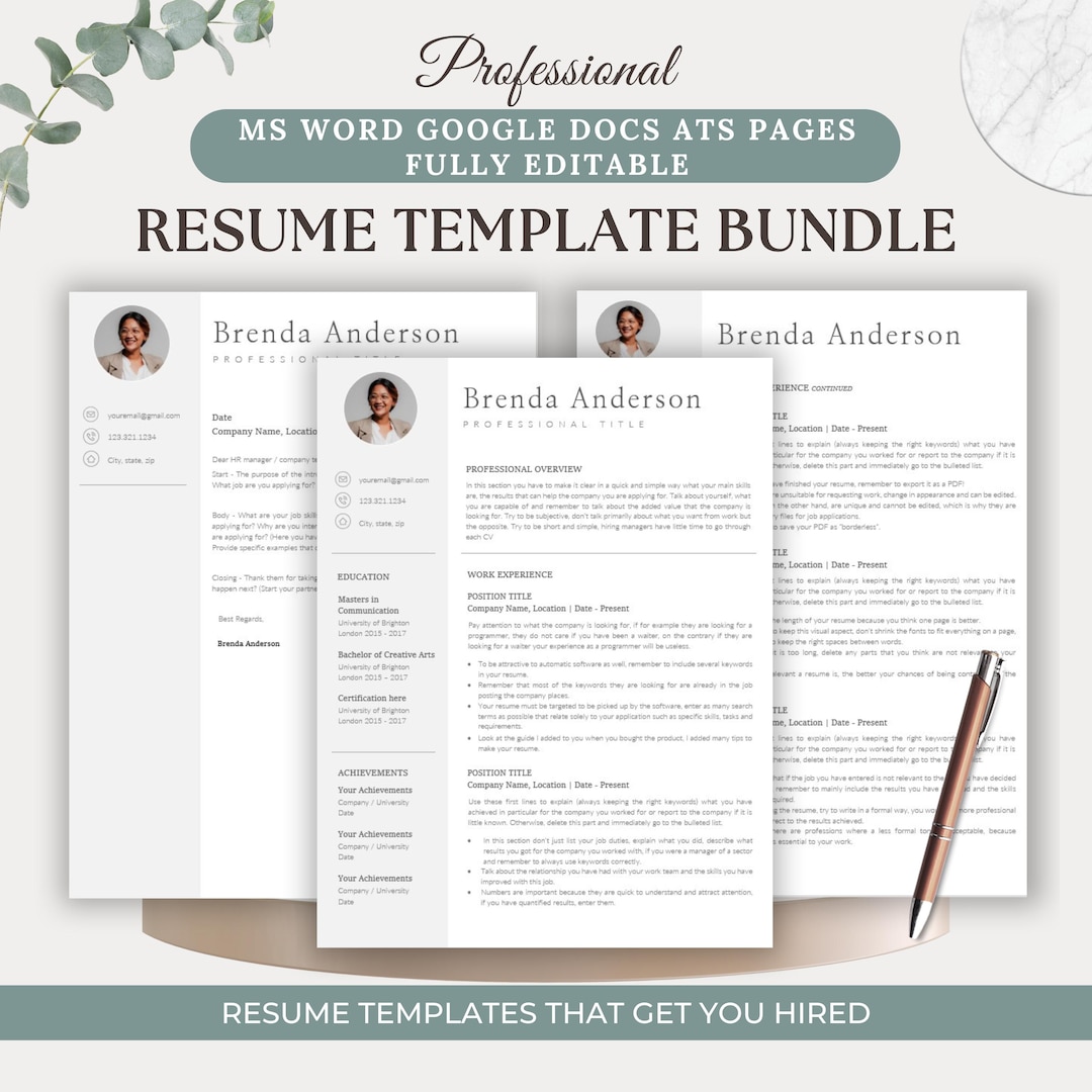 ATS Resume Template Bundle + Cover Letter | Job Search Planner ...