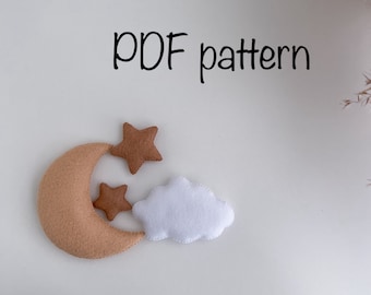 PDF Anleitung zum Nähen von Mond, Sternen, Wolke, Filz Baby Mobile, Foto Requisiten Muster, DIY Babyparty Dekor