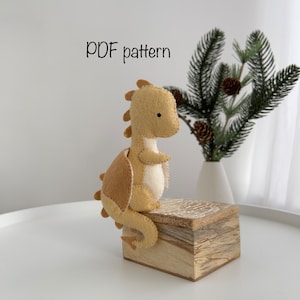 Cute Dragon felt PDF pattern, Fantasy toy sewing tutorial, Dragon Christmas ornament