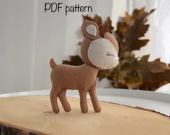 Deer felt PDF pattern, Woodland animal PDF pattern, Forest animals sewing tutorial, PDF sewing for felt toy, Woodland felt ornament