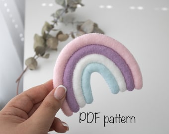 Rainbow PDF pattern, Felt toy sewing tutorial, Rainbow ornament.