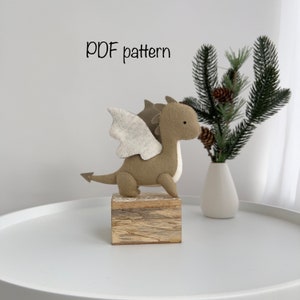 Dragon felt PDF pattern, Cute Fantasy toy sewing tutorial, Dragon Christmas ornament