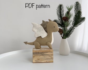 Dragon felt PDF pattern, Cute Fantasy toy sewing tutorial, Dragon Christmas ornament