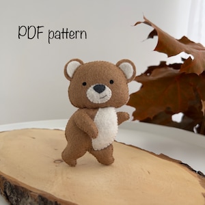 Bear felt PDF pattern, Woodland animal PDF pattern, Forest animals sewing tutorial, PDF sewing for felt toy, Woodland felt ornament