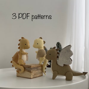 Dragon felt PDF pattern, Fantasy set toys sewing tutorial, Dragon Christmas ornament, Step by step DIY