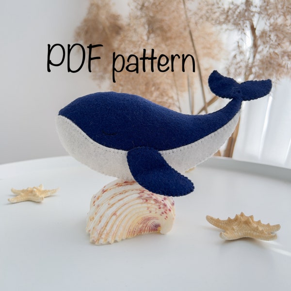 Blue whale easy sewing pattern, Felt sea animalPDF pattern for beginner, Sea creatures tutorial, DIY craft gift, Baby mobile toy pattern