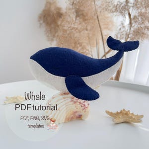 Blue whale easy sewing pattern, Felt sea animalPDF pattern for beginner, Sea creatures tutorial, DIY craft gift, Baby mobile toy pattern