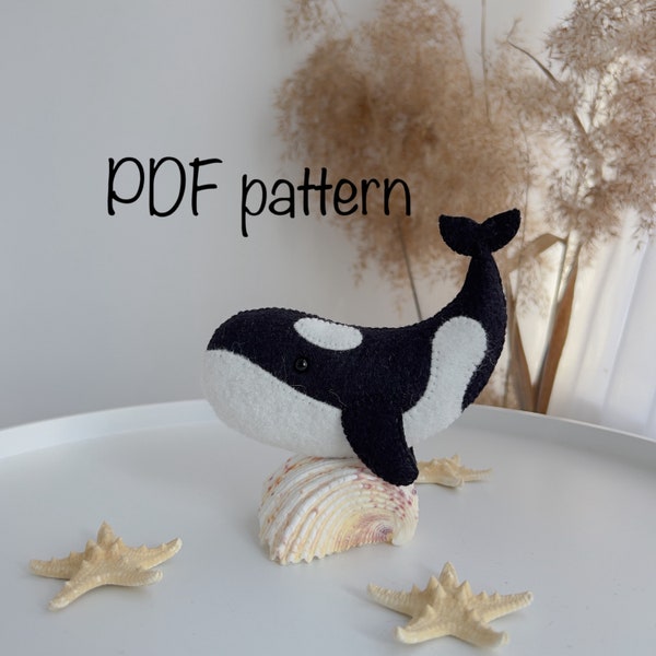 Orca felt easy PDF pattern, Ocean animal toy sewing tutorial, Killer whale ornament, Soft sea nautical toy pattern, DIY craft tutorial