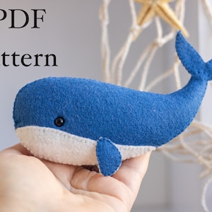 Whale easy PDF pattern, Felt ocean toy pattern, Sea animal sewing tutorial, PDF sewing tutorial for felt toy, Blue whale ornament