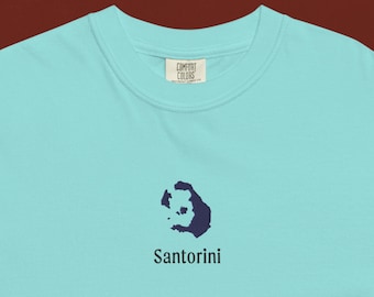 T-shirt Santorin, T-shirt brodé Santorin, T-shirt de l’île de Santorin, T-shirt épais brodé, T-shirt cadeau Santorin, Mode d’été