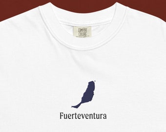 T-shirt brodé Fuerteventura, Chemise Fuerteventura, T-shirt des îles Canaries, T-shirt brodé épais, T-shirt cadeau Espagne, Mode d’été