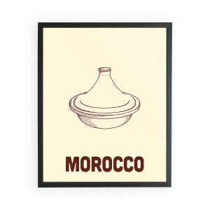 Cartel retro de Marruecos com un Tajín de cerámica dibujado