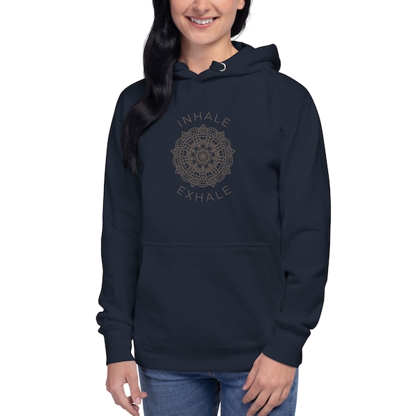 yoga hoodie, mindfulness clothing, yoga clothing, meditation clothing, yoga sweater, mindfulness sweater, hippie, inhale exhale