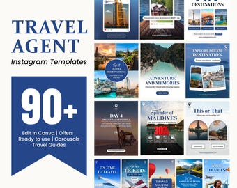 Paquete de plantillas de Instagram para viajes en Canva, publicaciones de marketing para operadores turísticos de verano, plantilla digital