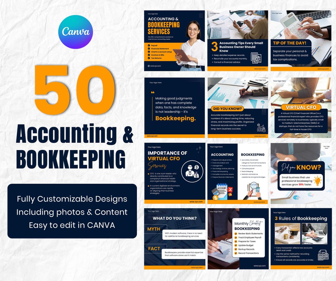 Accounting Bookkeeping Social Media Templates, Canva Finance Posts ...