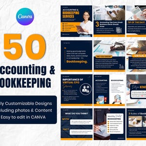 Accounting and Bookkeeping Social Media Templates for small business, Finance Canva, Accounting Post, Canva Templates.