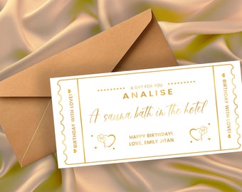 Gift Golden Ticket, Foiled Voucher, Personalised Ticket, Christmas Voucher, Surprise Holiday, Personalised Gift, Birthday Event, Real Foil