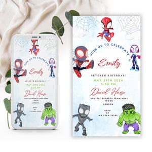 Convite editável para festa de aniversário do Aranha e seus incríveis amigos Spidey Convida Modelo de aniversário do Spidey Download instantâneo digital
