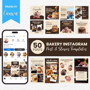 Bäckerei Instagram Post-Vorlagen, Story Vorlagen, Cafe Vorlagen, Cake Shop Branding Kit und Bäckerei, Cake Shop Social Media Template.