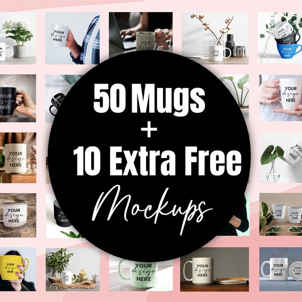 50 Mug MockUps and 10 Mugs Extra Coffee Cup modern Mock Up Photograph Stock Photo Template, Couple Coffee Cup, Mockup JPG Digital Download
