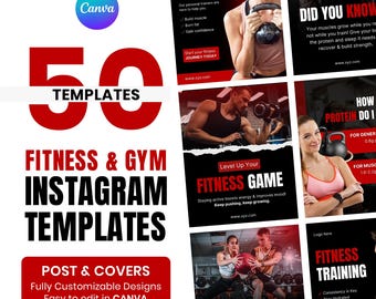 Fitnessstudio Instagram Vorlagen, Fitness Reels, bearbeitbares Canva Design (Digitaler Download)