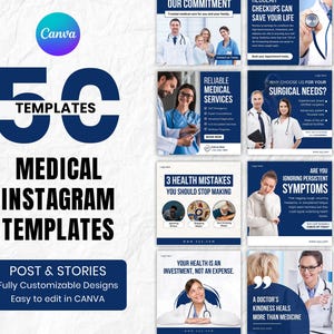 Plantillas médicas de Canva, publicaciones de Instagram editables, historias de Instagram, marca médica de Instagram, descarga digital.