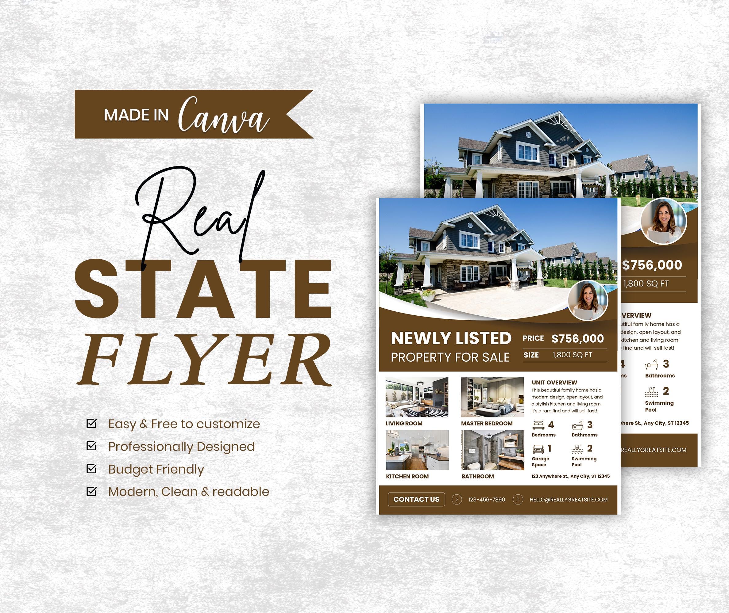 Editable Real Estate Flyer Template, Canva Printable (digital Download ...