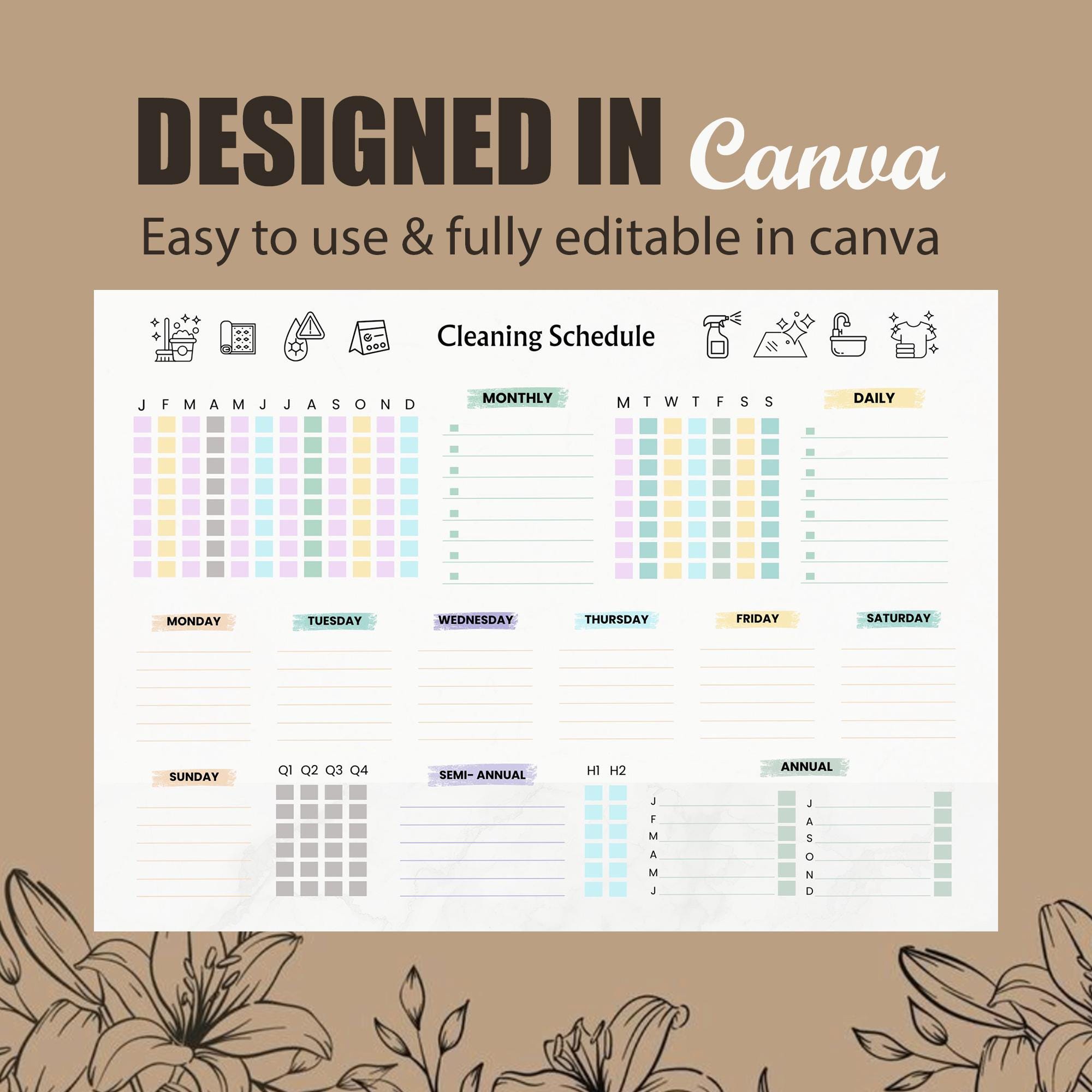 Editable Cleaning Schedule Checklist, Daily Weekly Monthly Planner ...
