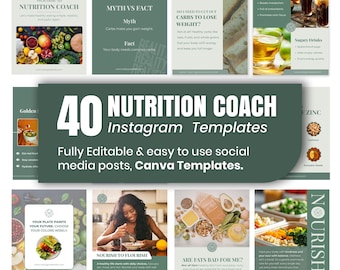 Ernährungscoach Instagram Templates, Wellness Canva Templates (Digitaler Download)