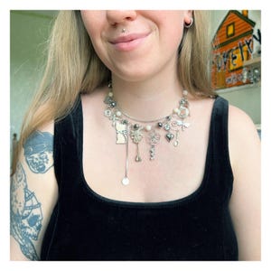 Mixed Charm Necklace, Alt Y2K Fairycore Jewelry, Coquette Meets Grunge, Whimsical Funky Pendant
