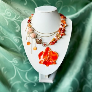 Real Orchid Necklace, Orange Orchid in Resin, Big Flower Coquette Jewelry, Fall Fairycore Statement Necklace