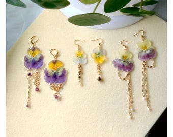 Harz Stiefmütterchen Blume Ohrringe: Gold Träne Violet Ohrschmuck
