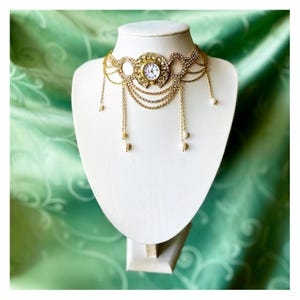Gold Watch Choker Necklace: Rhinestone Clock, Pearl Y2K Fairycore