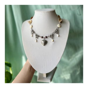Chainmail Heart Necklace: Upcycled Beaded Fairy Choker with Pearls