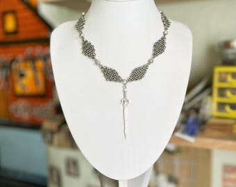 Lady Knight Necklace, Chainmail Sword Jewelry, Medieval Warrior Accessory, Edgy Fairycore Necklace