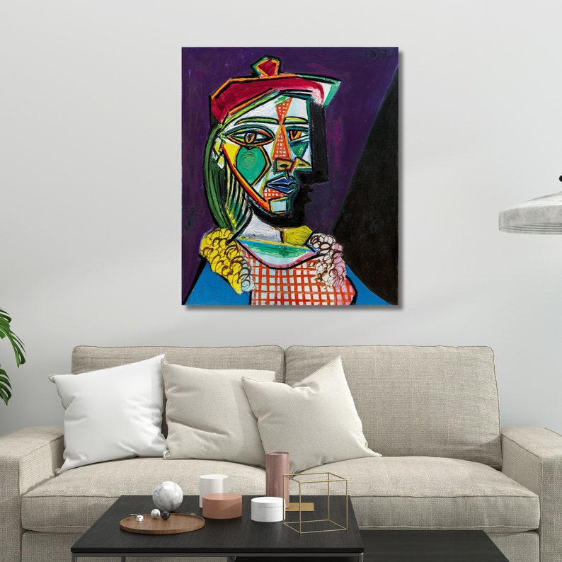 Pablo Picasso Woman Wearing a Beret and Checkered Dress, Picasso Canvas