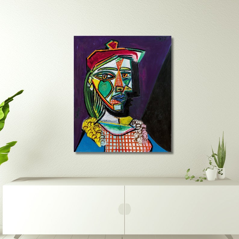 Pablo Picasso Woman Wearing a Beret and Checkered Dress, Picasso Canvas