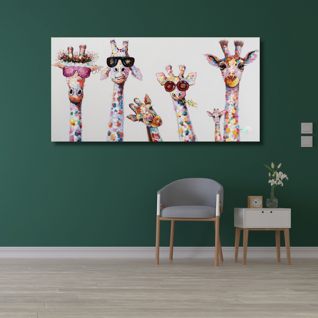 Giraffe Canvas Wall Art Colorful Animal Poster Giraffes Etsy