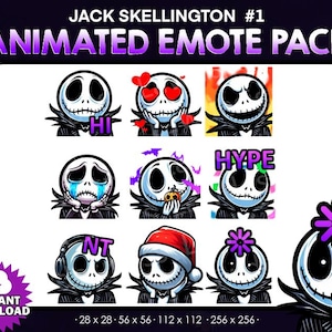 9 Animated Jack skellington inspired Emotes Bundle Pack - Twitch, Youtube, Discord | jack sally | Spooky Scary Twitch Emotes for Streaming