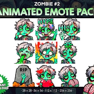 Pacchetto di 9 emote zombi animate - Twitch, Youtube, Discord / Zombi / Emote zombi Twitch per lo streaming, simpatico pacchetto zombi