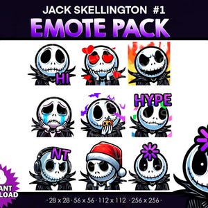 9 Jack skellington inspired Emotes Bundle Pack - Twitch, Youtube, Discord | jack sally | Spooky Scary Twitch Emotes for Streaming