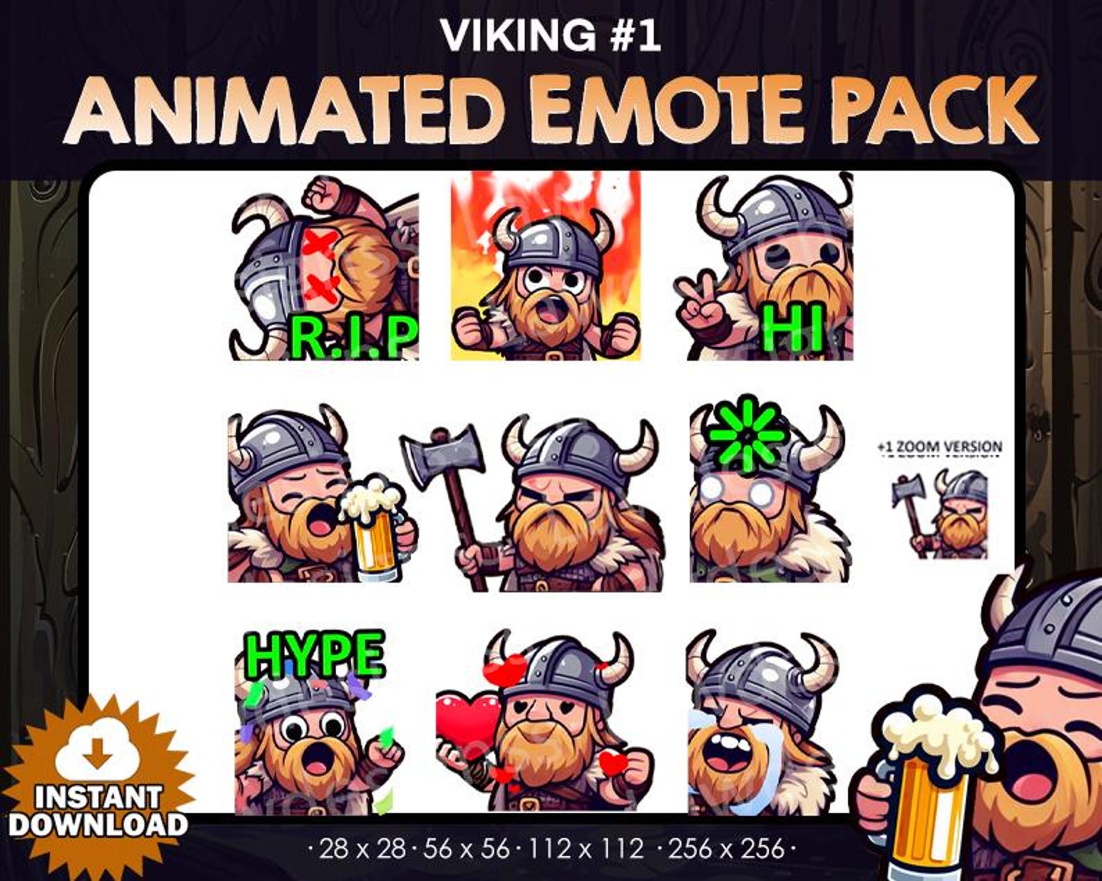 Animated Viking Emotes Bundle Twitch Youtube Discord digital 