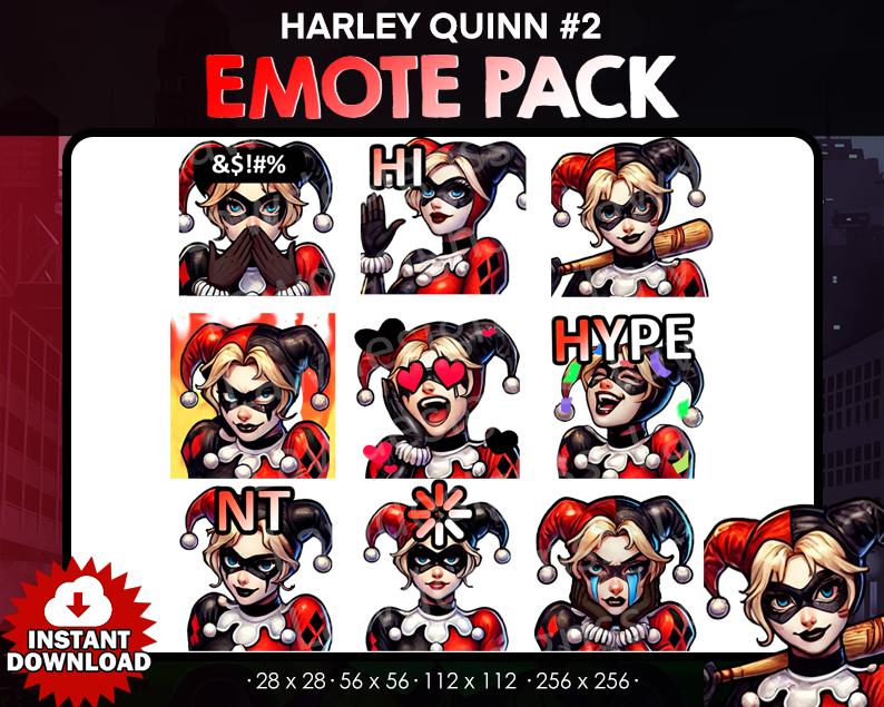 9 Harley Quinn Emotes, joker emotes, cute harley quinn stream pack, Harlequin Emotes, emotes for twitch, discord, Emotes for Twitch, discord