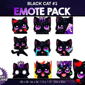 9 Black Cat Emotes Bundle Pack - Twitch, Youtube, Discord | Cats | Cute black cat Twitch Emotes for Streaming, cute cat pack, feline