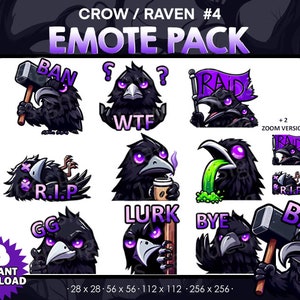 9 Raven/ Crow Emotes Bundle Pack 2 - Twitch, Youtube, Discord | Killers | Spooky Scary Twitch Emotes for Streaming, cute crows pack