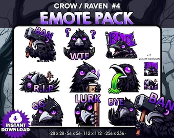 9 Raven/ Crow Emotes Bundle Pack 2 - Twitch, Youtube, Discord | Killers | Spooky Scary Twitch Emotes for Streaming, cute crows pack