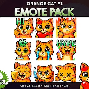 9 Orange Cat Bundle Pack | Cat| cute orange Cat | Emotes for twitch, discord, kick, persian cat, cute cat pack
