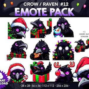 9 Raven/ Crow Christmas Emotes Bundle Pack - Twitch, Youtube, Discord | Killers | Spooky Scary Twitch Emotes for Streaming, cute crows pack
