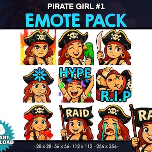 9 Pirate Girl bundle pack Emote, Pirates - Twitch, Youtube, Discord | Pirate|  Twitch Emotes for Streaming, funny girl pirate