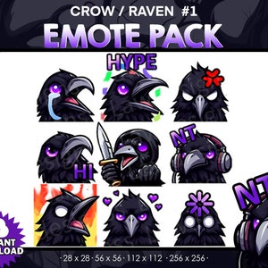 9 Raven/ Crow Emotes Bundle Pack - Twitch, Youtube, Discord | Killers | Spooky Scary Twitch Emotes for Streaming, cute crows pack